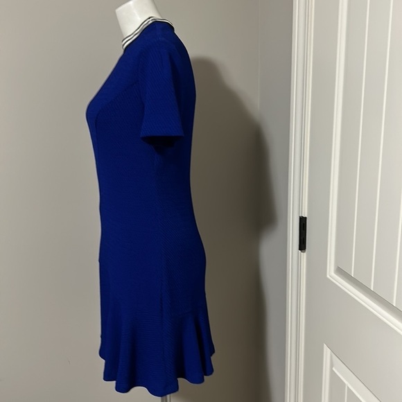 Sandro Paris Blue Reva Crepe Dress Round Neck Fit and Flare Sz M - Picture 6 of 14